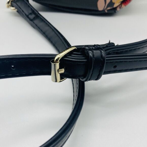 GUESS 7” Mini Backpack Crossbody Handbag Faux Leather Black Floral Zip Closure - Picture 9 of 10